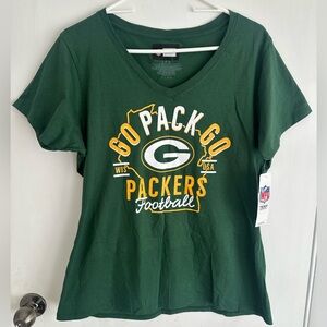 NWT NFL Greenbay Packers womens short sleeve v-neck top size large